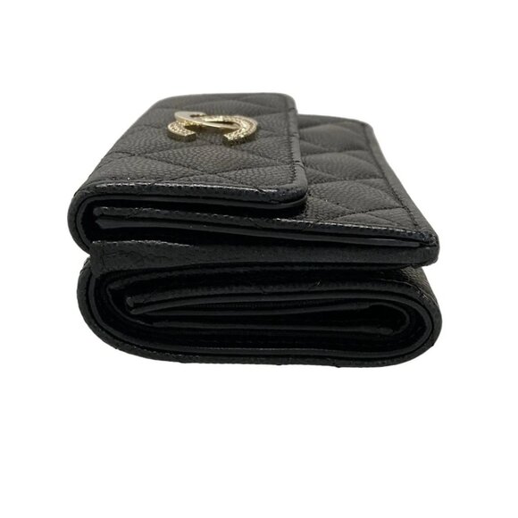Auth CHANEL Matelasse AP4173 Black Grained Calfskin Trifold Wallet Gold hardware - Picture 9 of 11